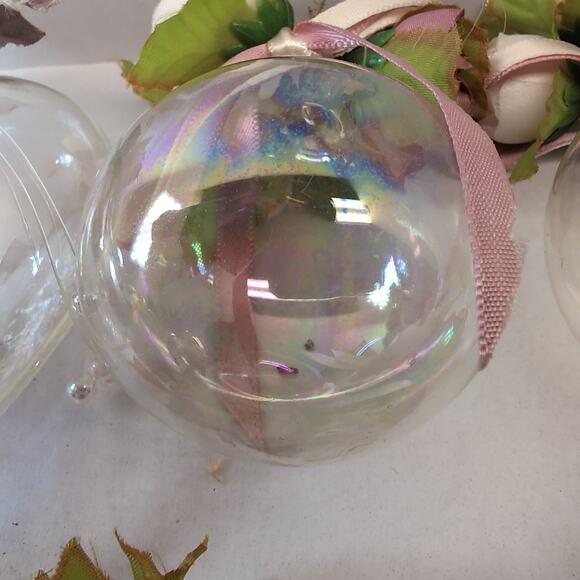 Lot Of 13 Victorian Style Iridescent Clear Glass Ornaments Ball Heart Bell - Picture 11 of 16